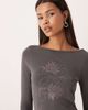 Motel Motel Sevila long sleeve flower diamante detail mini dress in dark gray - 3