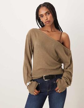 Motel Motel Suena asymmetric knit sweater in khaki-Green