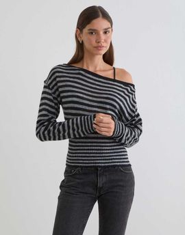 Motel Motel Suena asymmetric stripe knit sweater in black