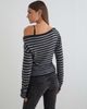 Motel Motel Suena asymmetric stripe knit sweater in black - 4