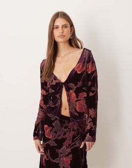 Motel Motel Sukita long sleeve floral top in burgundy-Red