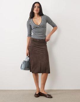 Motel Motel Suzu faux suede buckle midi skirt in dark brown