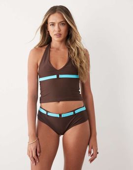 Motel Motel Towi swim top in Brown blue