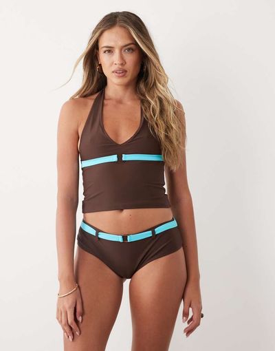 Motel Motel Towi swim top in Brown blue