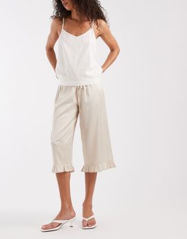 Motel Motel Tunelia satin capri ruffle edge pants in neutral