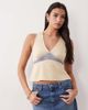 Motel Motel Valeska lace insert satin plunge neck top in yellow - 1