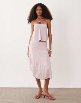 Motel Motel void asymmetric hem midi skirt in pink - part of a set