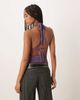 Motel Motel Yukari jacquard floral plunge halter top in purple - 4