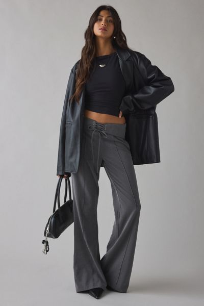 Motel - Zallen Lace-Up Low-Rise Flare Trouser Pant in Grey