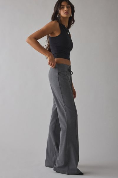 Motel - Zallen Lace-Up Low-Rise Flare Trouser Pant in Grey