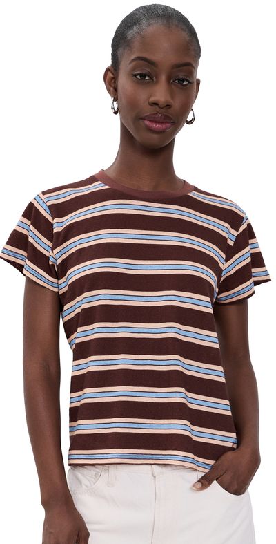 MOTHER MOTHER The Boxy Goodie Goodie Tee Jer Rum Raisin Stripe