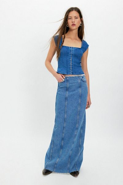 MOTHER MOTHER The Chip Clip Maxi Fray Denim Skirt
