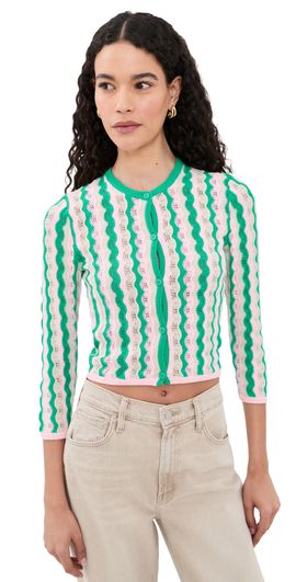 MOTHER MOTHER The Crew Neck Cardigan Poi Green Pink Combo
