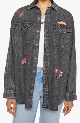 MOTHER MOTHER The Exes & Ohs Embroidered Denim Western Shirt