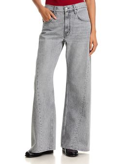 Mother Mother The Lemon Twist Sneak High Rise Wide Leg Jeans in Rocky Road