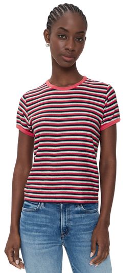 MOTHER MOTHER The Lil Goodie Ringer Tee Navy Silver Pink Stripe