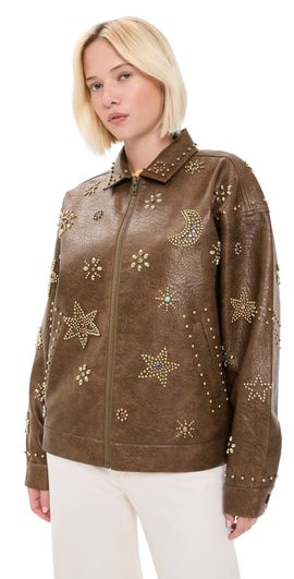 MOTHER MOTHER The Zip It Faux Leather Jacket Brown And Cream