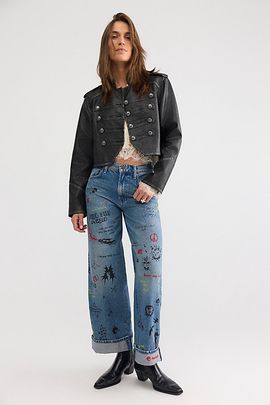 MOTHER Snacks! by MOTHER The Smoothie Flood Cuff Printed Jeans