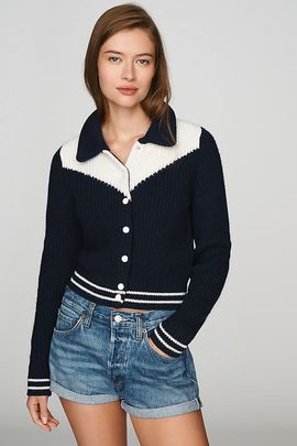 MOTHER The Baby Raquette Merino Wool Cotton Cardigan Top