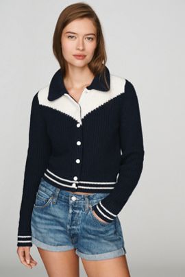 MOTHER The Baby Raquette Wool Cotton Cardigan Top