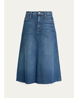 MOTHER The Circle Frayed Denim Midi Skirt