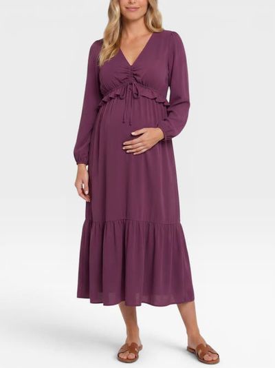 MOTHERHOOD MATERNITY MOTHERHOOD MATERNITY Long Sleeve Ruffle Midi Maternity Dress