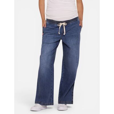 MOTHERHOOD MATERNITY MOTHERHOOD MATERNITY Under the Belly Tie Waist Denim Wide Leg Pant