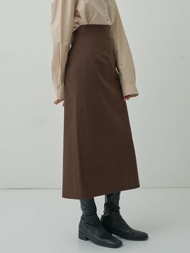 MOTT Autumn Cotton Basic Slit Skirt - Brown
