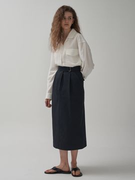 MOTT Button Cotton Long Skirt_Navy