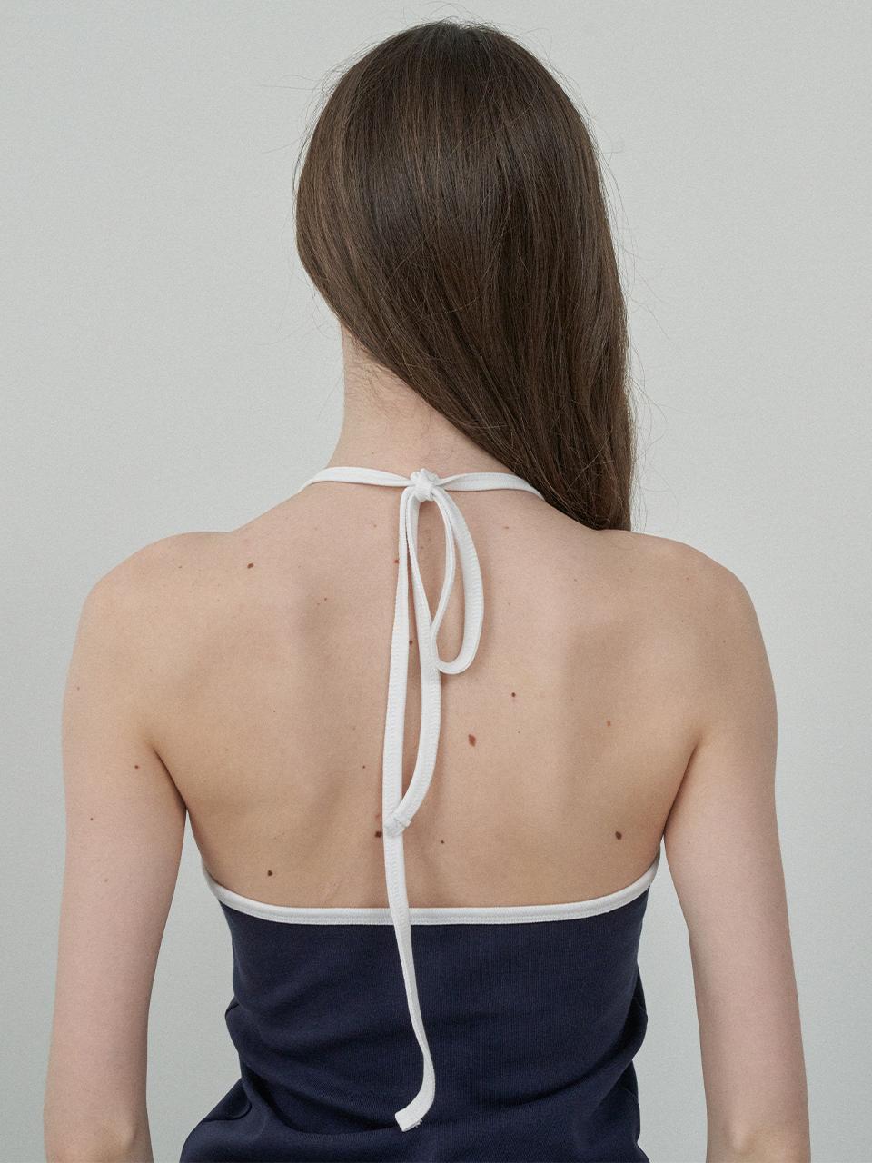 MOTT Halter Sleeveless Tank [Navy White]
