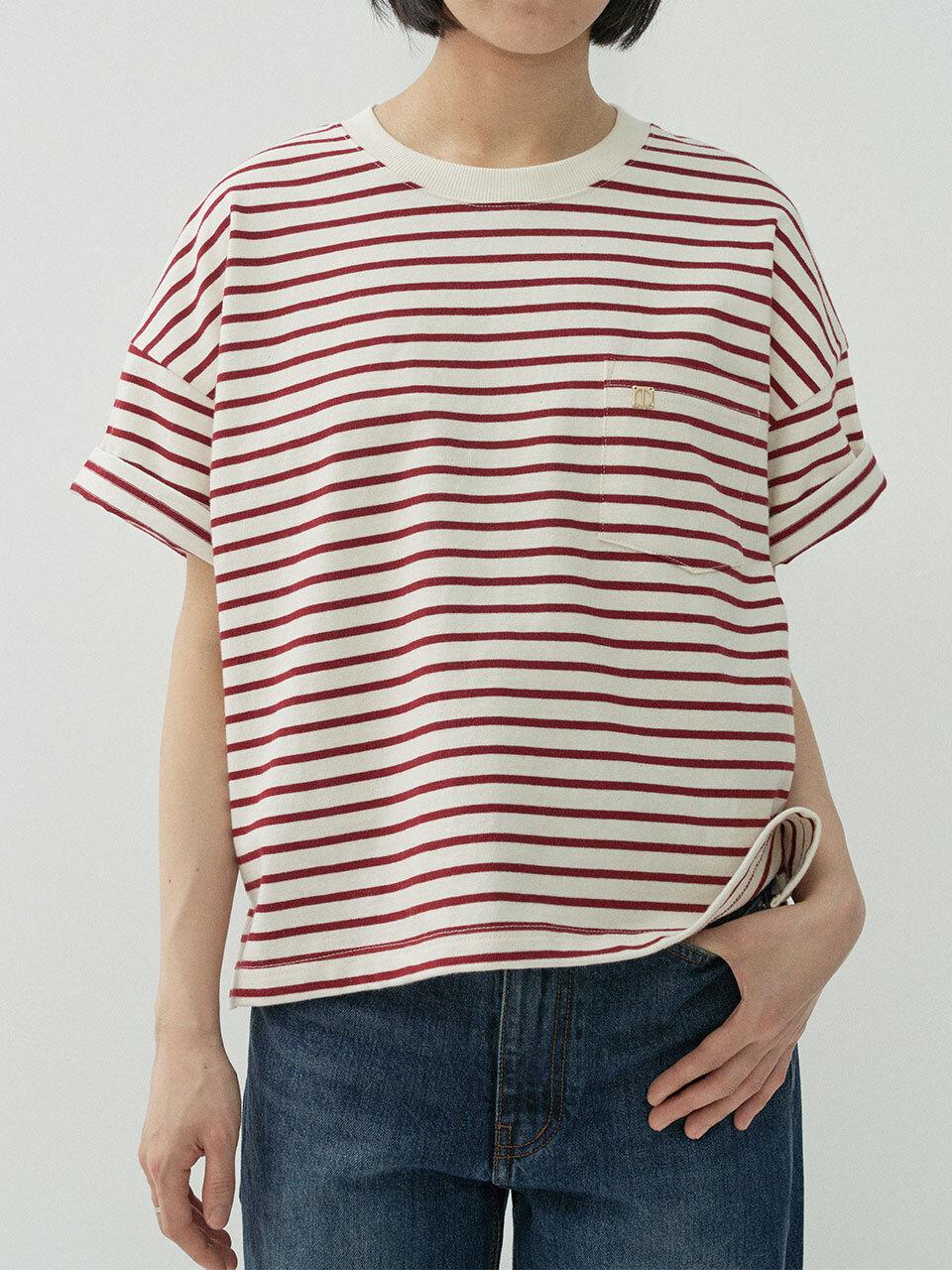 MOTT Pocket Stripe T-shirt [Ivory/Burgundy]