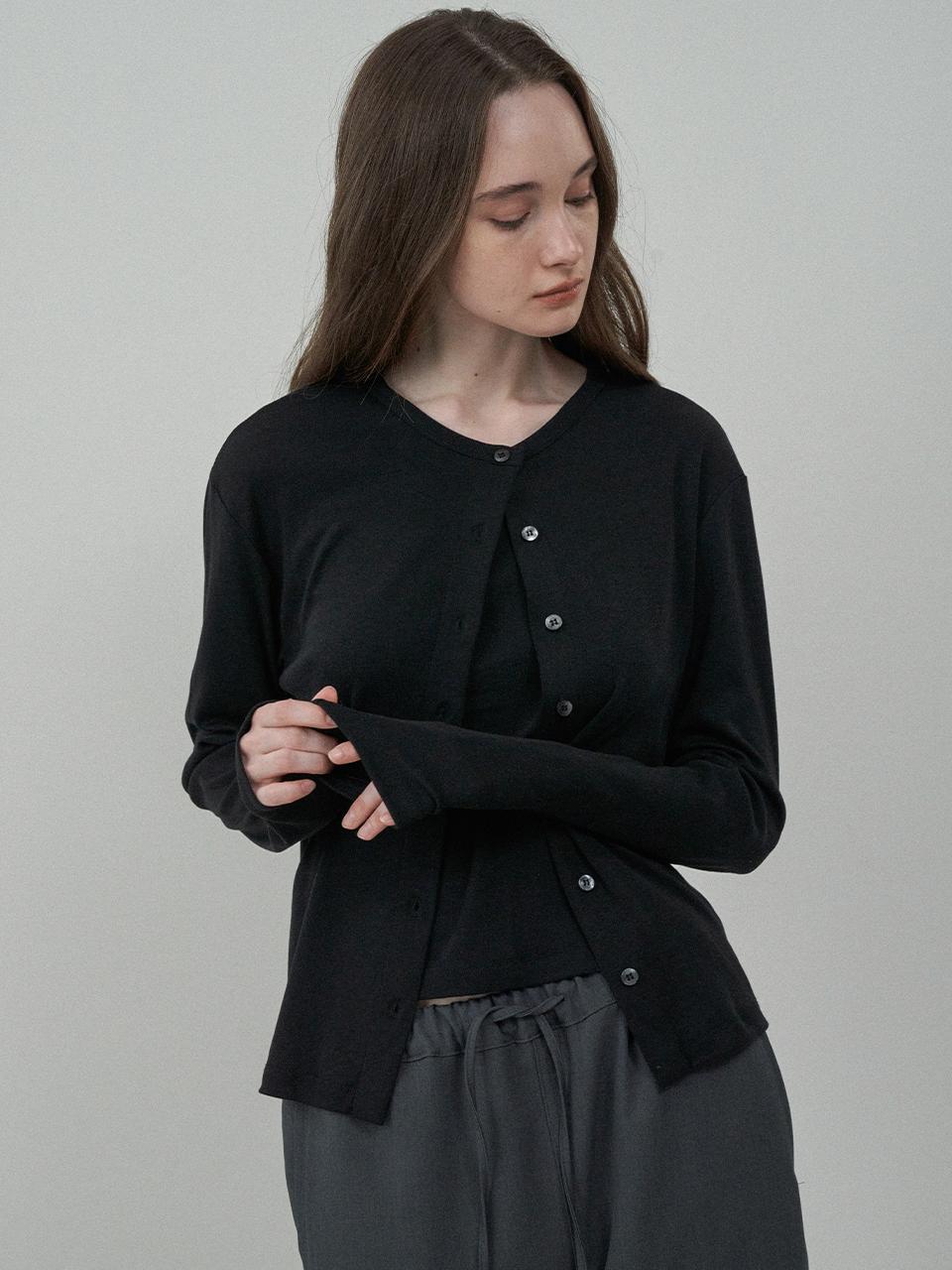 MOTT Silket Two-Way Cardigan Set T-Shirts [Black]