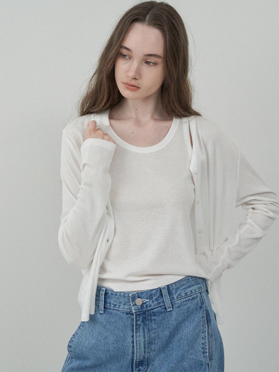 MOTT Silket Two-Way Cardigan Set T-Shirts [White]