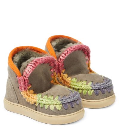 Mou Kids Mou Kids Crochet-trimmed suede sneakers
