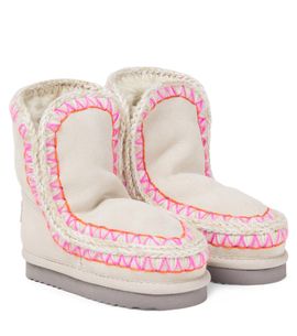 Mou Kids Mou Kids Embroidered shearling-lined suede boots