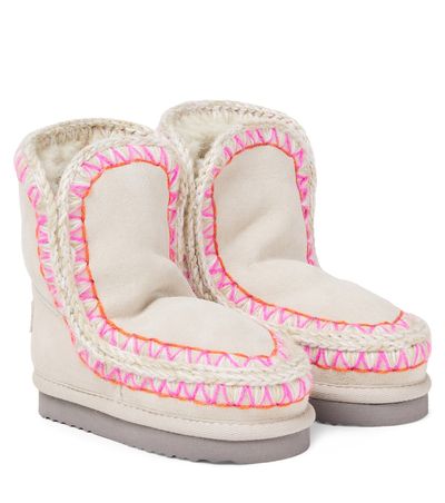 Mou Kids Mou Kids Embroidered shearling-lined suede boots