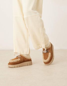 MOU Mou bounce logo letter suede clogs in cognac-Brown