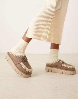 MOU Mou bounce logo letter suede clogs in elephant gray