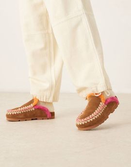 MOU Mou overstitched suede mules in cognac brown