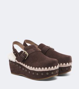 Mou Mou Shearling-lined suede clogs