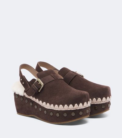 Mou Mou Shearling-lined suede clogs