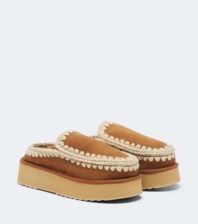 Mou Mou Shearling-lined suede platform clogs