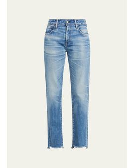 MOUSSY VINTAGE Frayed-Hem Slim Straight-Leg Jeans