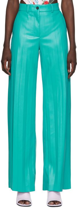 MSGM MSGM Blue Pleated Faux-Leather Pants
