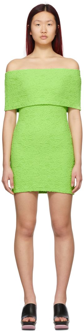 MSGM MSGM Green Crinkle Embossed Strapless Dress