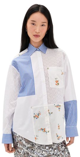 MSGM MSGM Patchwork Button Down Shirt Off White Blue