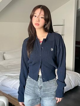 muahmuah Logo Collar Cable Knit Cardigan