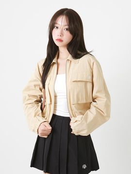 muahmuah Logo Two-Pocket Elastic Band Crop Blazer [2 colors]