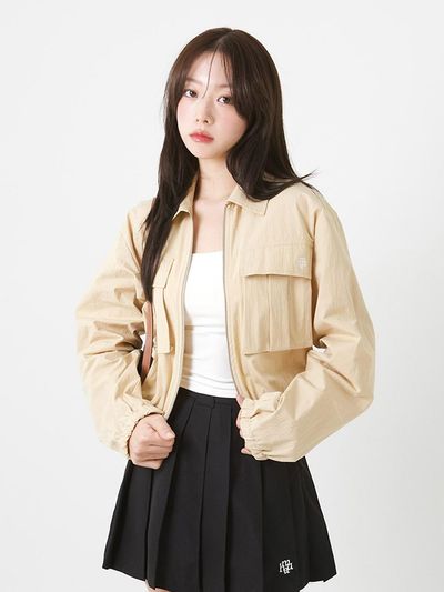 muahmuah Logo Two-Pocket Elastic Band Crop Blazer [2 colors]