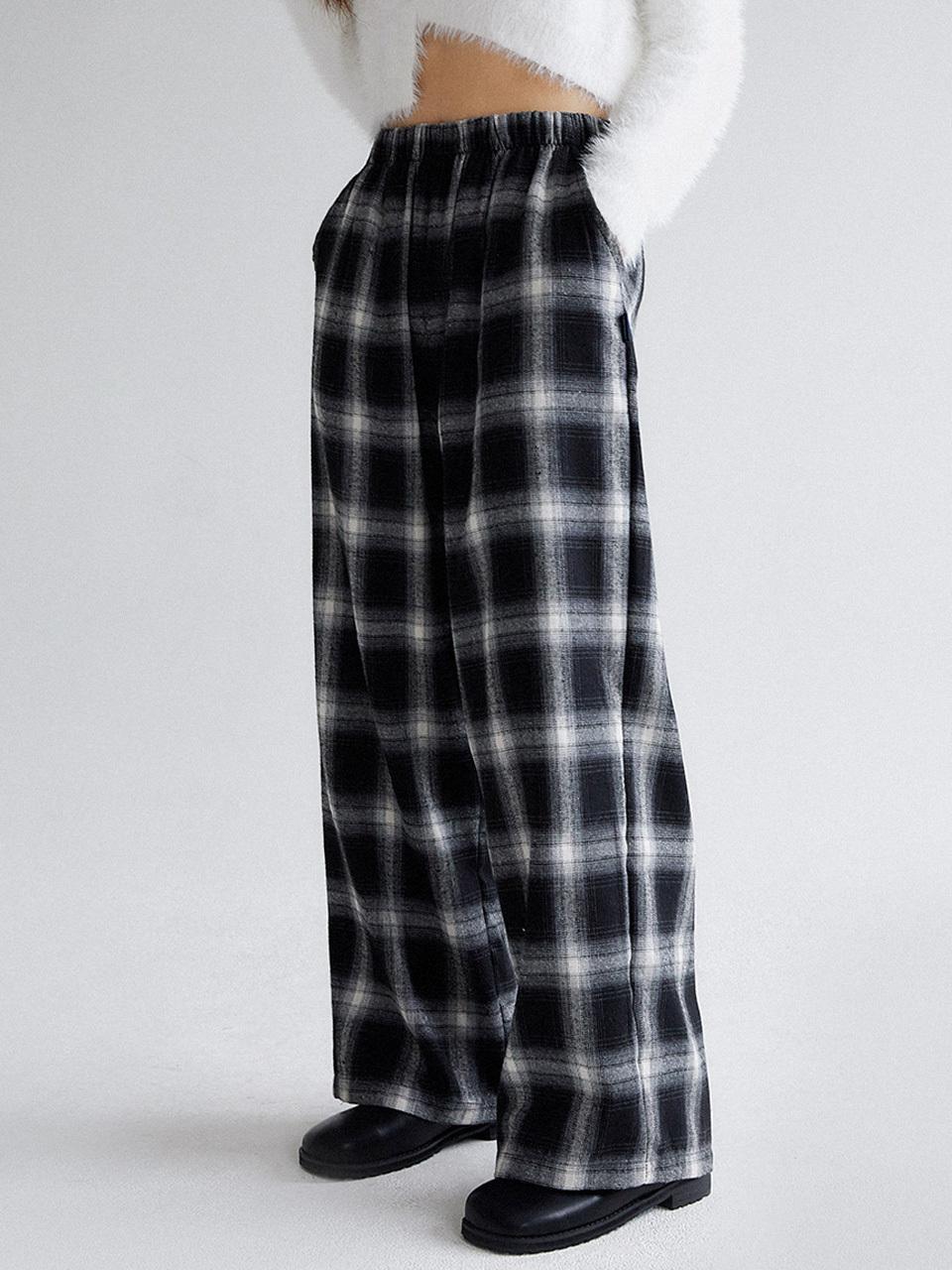 muahmuah [S, M] Mua Check Wide Banding Pants